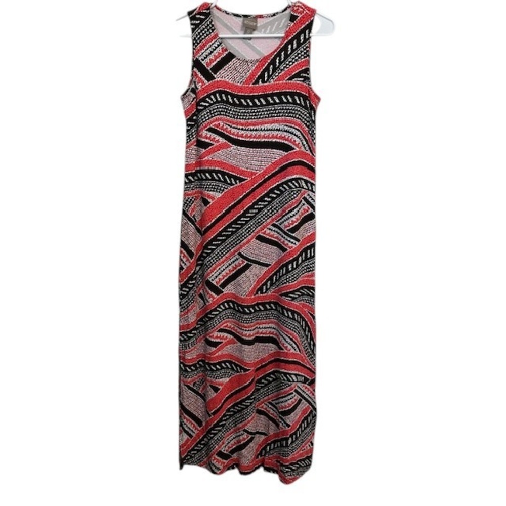 Chico's 0 Maxi Dress Sleeveless Casual Summer‎ Red Black Pattern Size 4